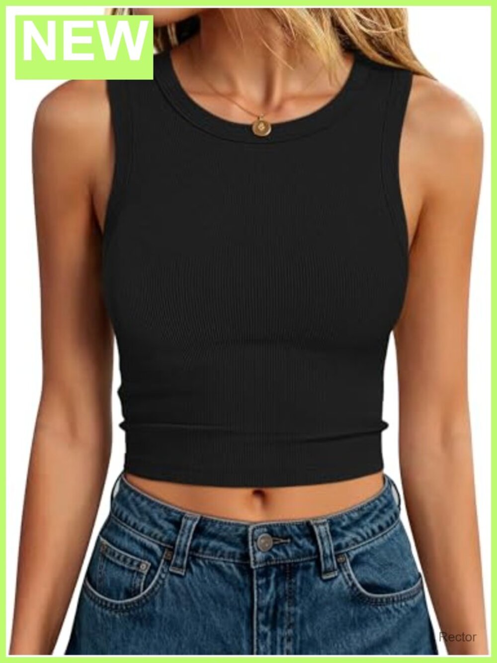 Women's Ribbed High Neck Crop Tank Top Sleeveless Slim Fit